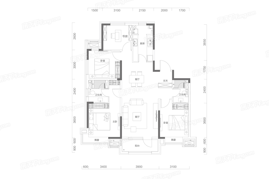 富力星月灣128㎡戶型圖 富力星月灣128㎡戶型圖