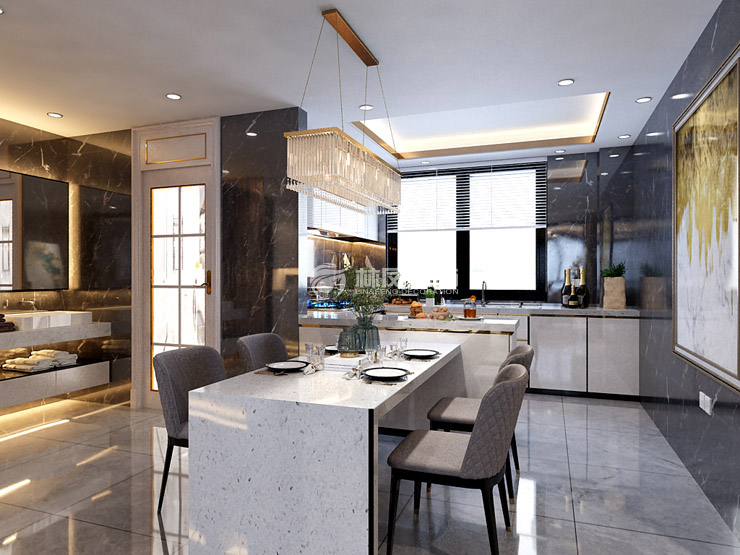 輕奢風(fēng)格開放式廚房設(shè)計裝修效果圖 輕奢風(fēng)格開放式廚房設(shè)計裝修效果圖