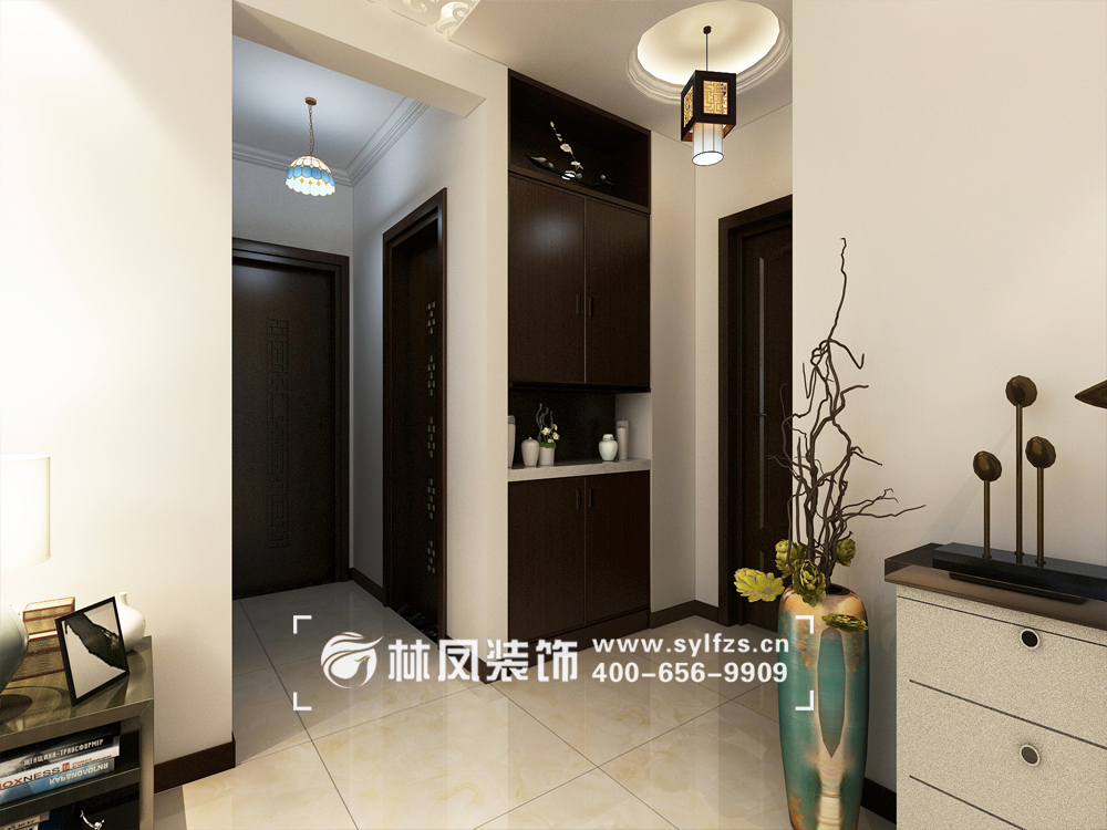 格林馨港灣128㎡現(xiàn)代中式風格-玄關.jpg